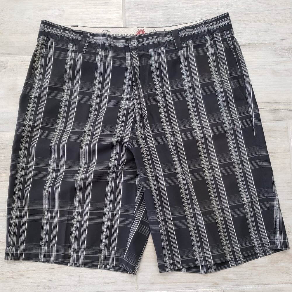 Tommy Bahama Silk Blend Shorts Men's Embroidered Plaid Long Summer Resort 35